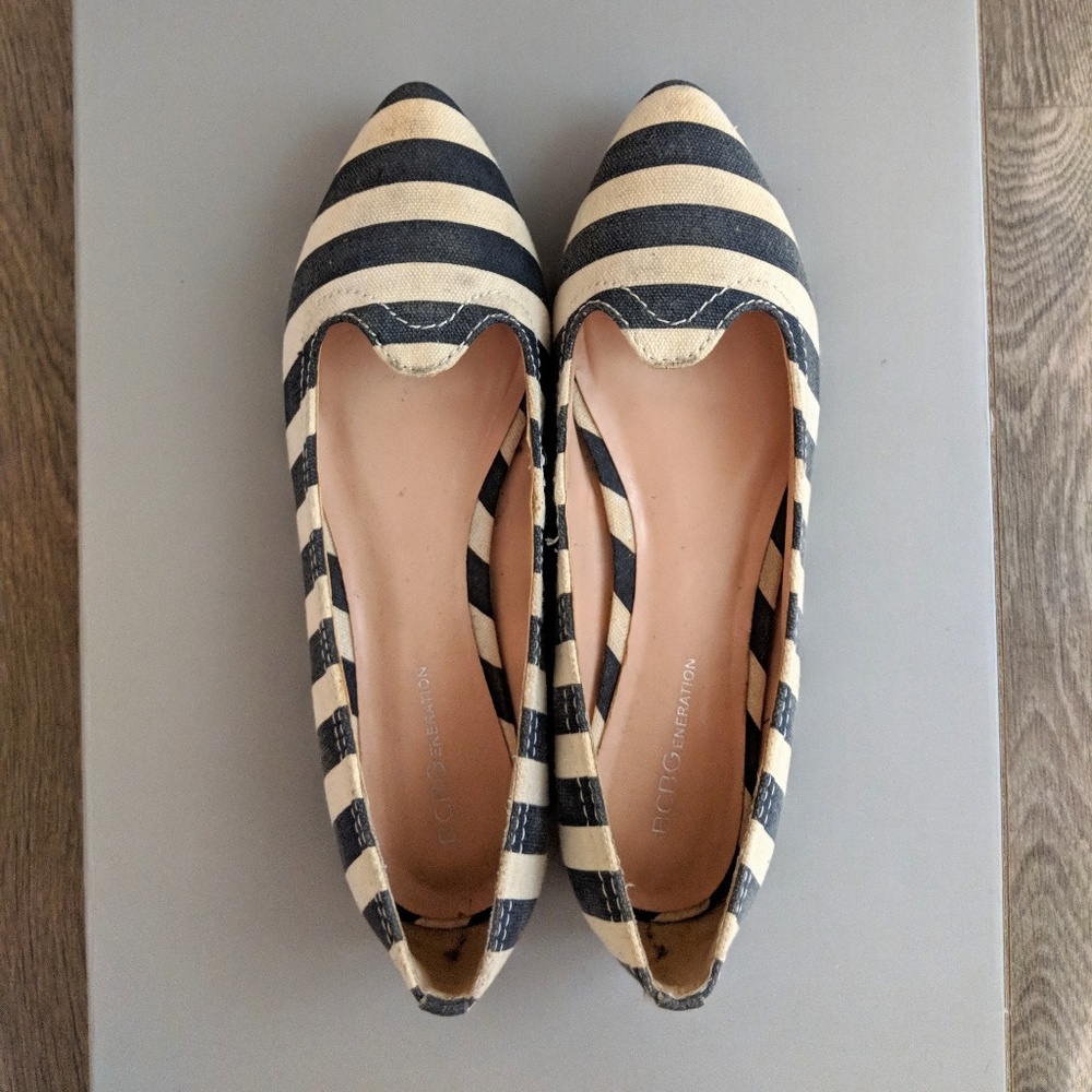 BCBGeneration Blue/Off-White Stripe Flats